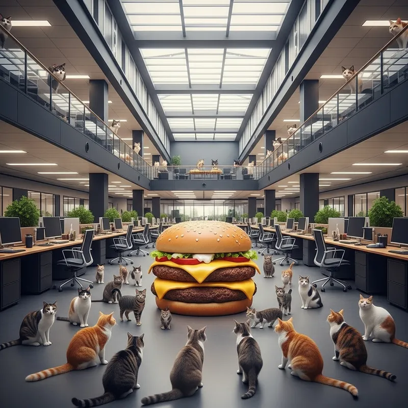 Tech-Savvy Cats Mesmerized by Enormous Cheeseburger