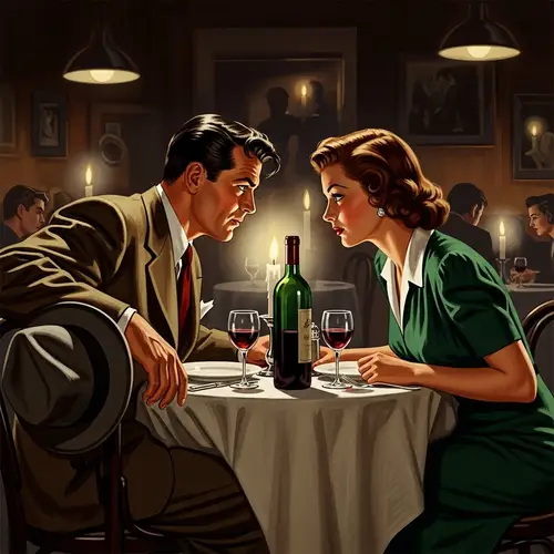 1940s Style Intimate Conversation in Italian Restaurant