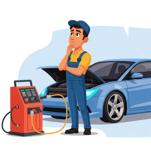 Hispanic Male Mechanic Repairing Futuristic Car | Company Name