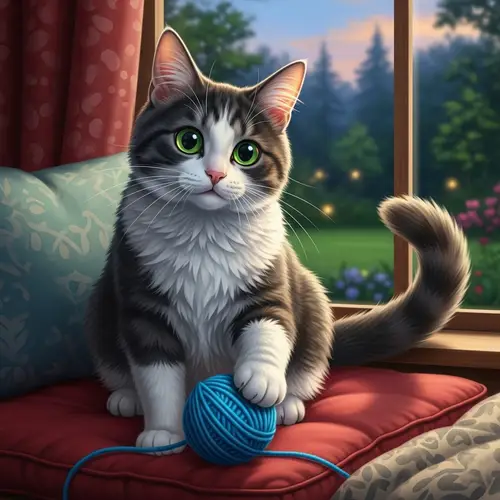 Endearing Domestic Cat with Bright Green Eyes and Patchwork Fur