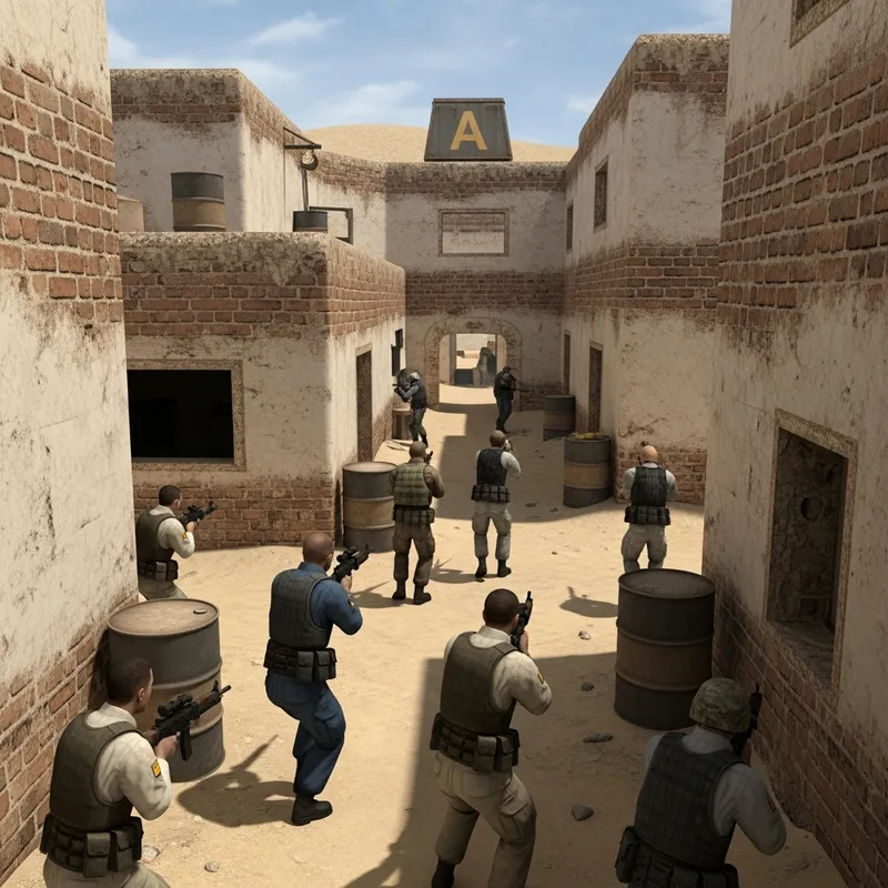 Explore Dust Map in Counter Strike 1.6 - Desert Combat Scenario
