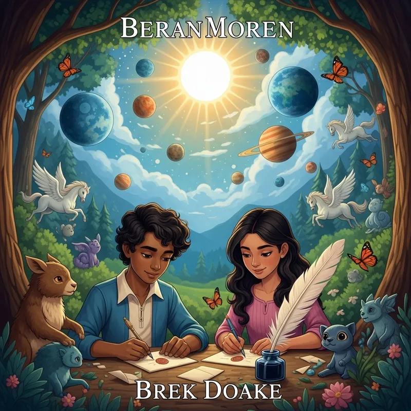 Magical Enchanted Forest Book Cover with Children Writing Letters