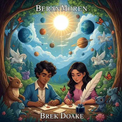 Enchanted Forest Book Cover with Boy and Girl Writing Letters