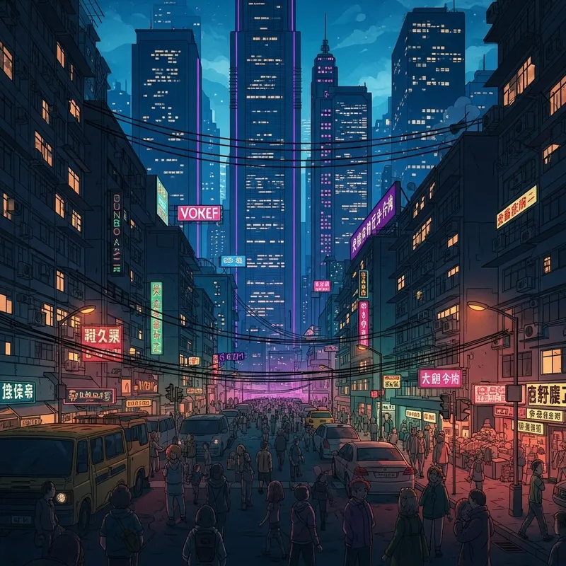 Chaos in Neon City: Overpopulation in Cyberpunk Dystopia
