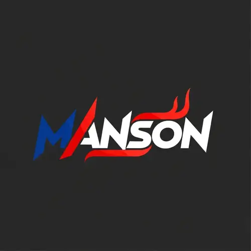 Dynamic 'MANSON' Logo Design with Bold Typography