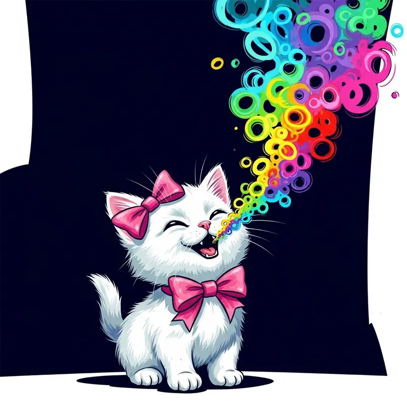 Playful Hello Kitty Blowing Colorful Smoke Rings