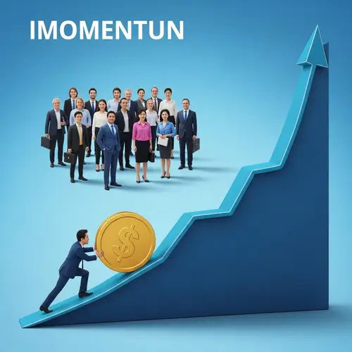 Diverse Investors Propel Momentum: Hispanic Man Pushing Giant Coin Up 3D Graph