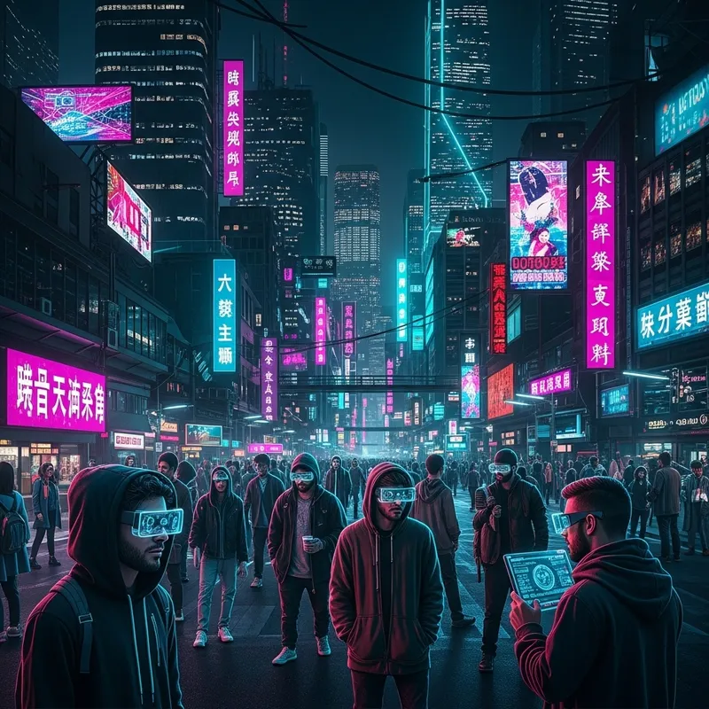 Exploring the Neon Cyberpunk World: Aerial Shot of Modern Metropolis