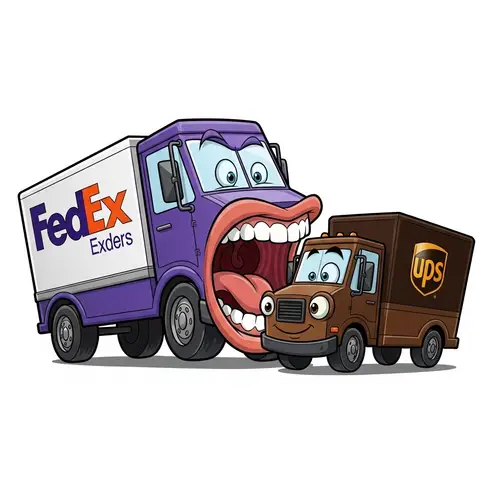 FedEx Eats UPS - Funny Delivery Truck Illustration