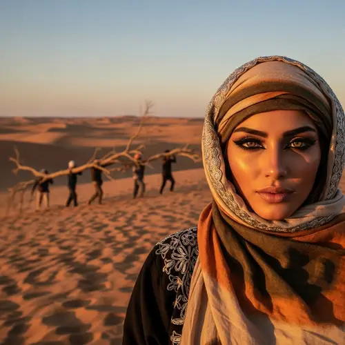 Middle-Eastern Woman with Kohl-Rimmed Eyes in Desert