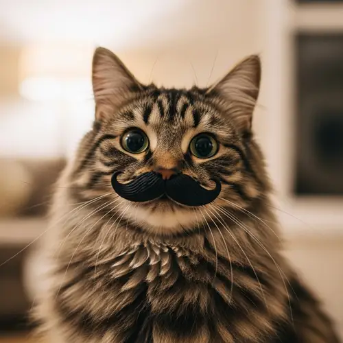 Fluffy Cat with Small Black Mustache - Adorable Cat Picture