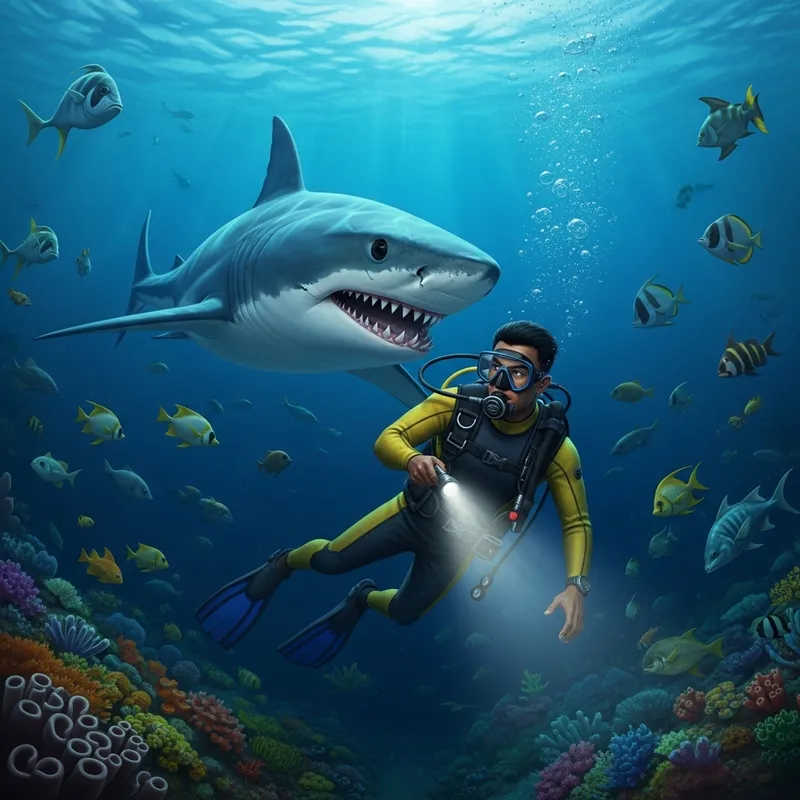 Realistic Shark Attack on Scuba Diver | Underwater Encounter