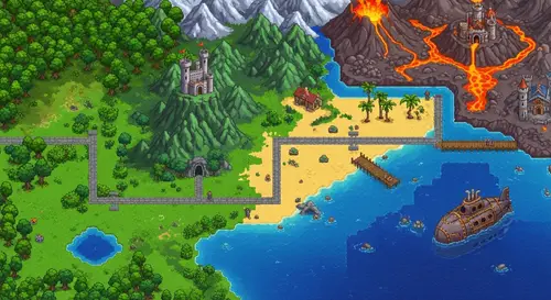 Pixel Art Fantasy Landscape: Top-Down Adventure Scene