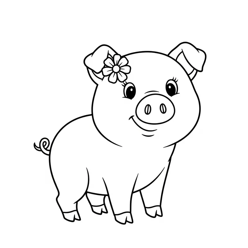Simple Playful Female Pig Coloring Page