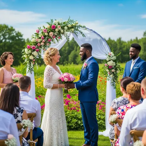 Enchanting Outdoor Wedding Ceremony with Multicultural Couple