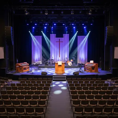Vibrant 500-Seat Stage Setup with Impeccably Arranged Chairs