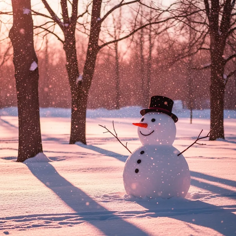 Enchanting Pink Snowman Winter Scene