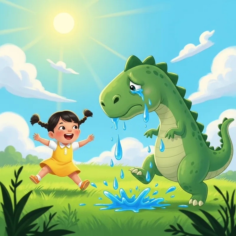 Child Running After Crying Dinosaur | Adorable Illustration Child Running After Crying Dinosaur | Adorable Illustration