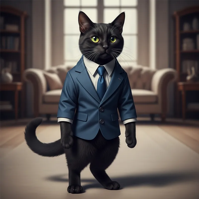 Elegant Blue Suit Cat - Sophisticated Feline Fashion