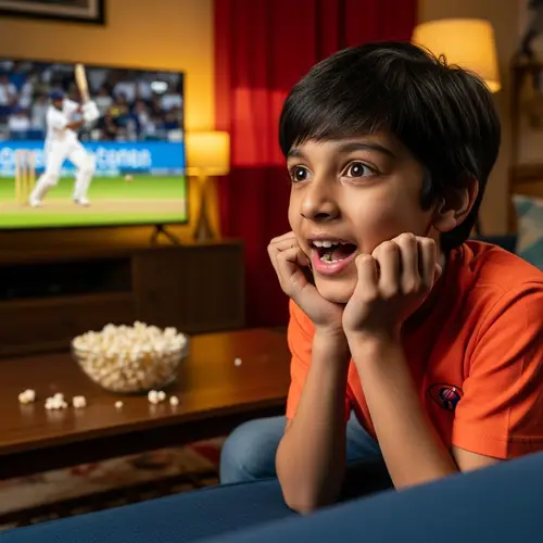 Dynamic Angles & Vibrant Colors: Young South Asian Boy Engaged in Cricket Match