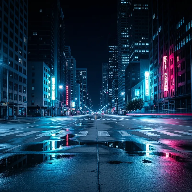 Lonely Streets Neon Lights: Enigmatic Cityscape