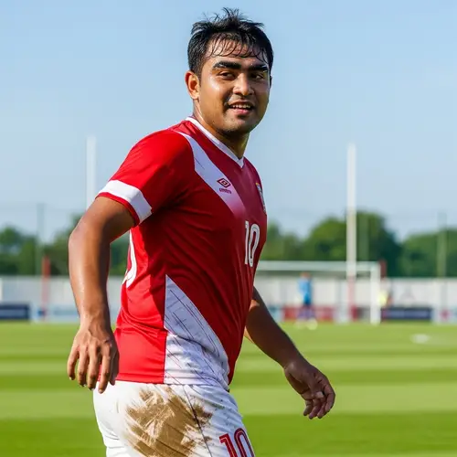 Charming South Asian Male Football Player with Bushy Eyebrows