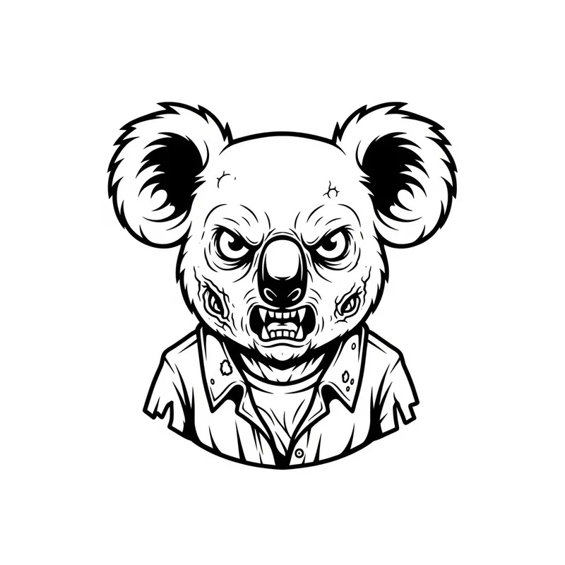 High-Definition Furious Zombie Koala Line Art Design