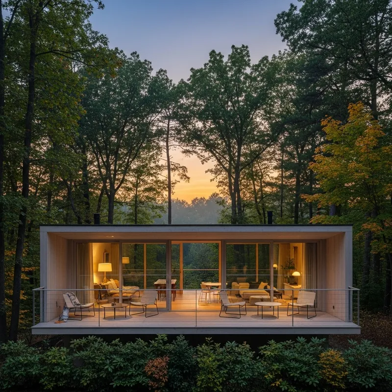 Cozy Minimalist House with Balcony & Trees