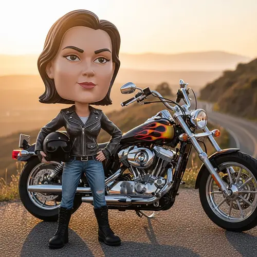 Courageous Lady Biker Bobblehead Figure