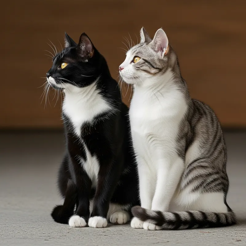 Elegant Black and White Felines with Gray Stripes