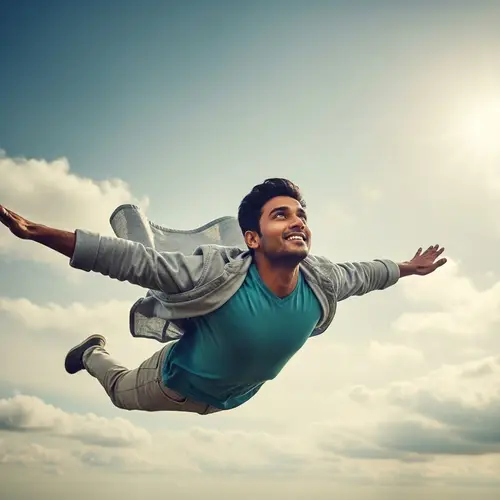 South Asian Man Flying with Sense of Freedom | Pure Bliss