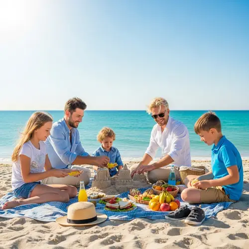 Family Beach Day: Kids Enjoy Picnic and Sandcastles