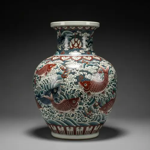 Kangxi Ceramic Vase: Carps Over Dragon Gate Design