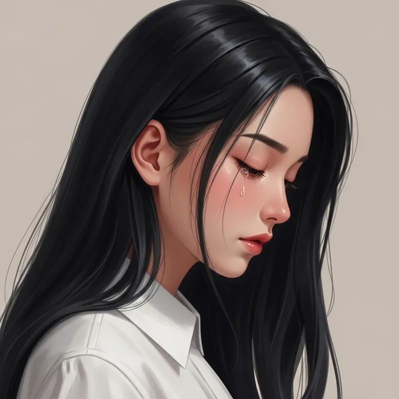 Captivating Anime Style Portrait of Emotional Young Woman