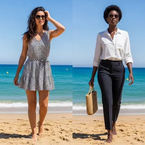 Stylish Hispanic and Black Women in Modern Beachwear