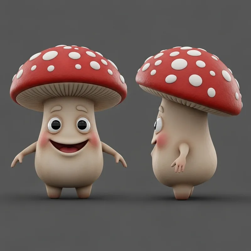 Cute Joyful Mushroom Character 3D Model