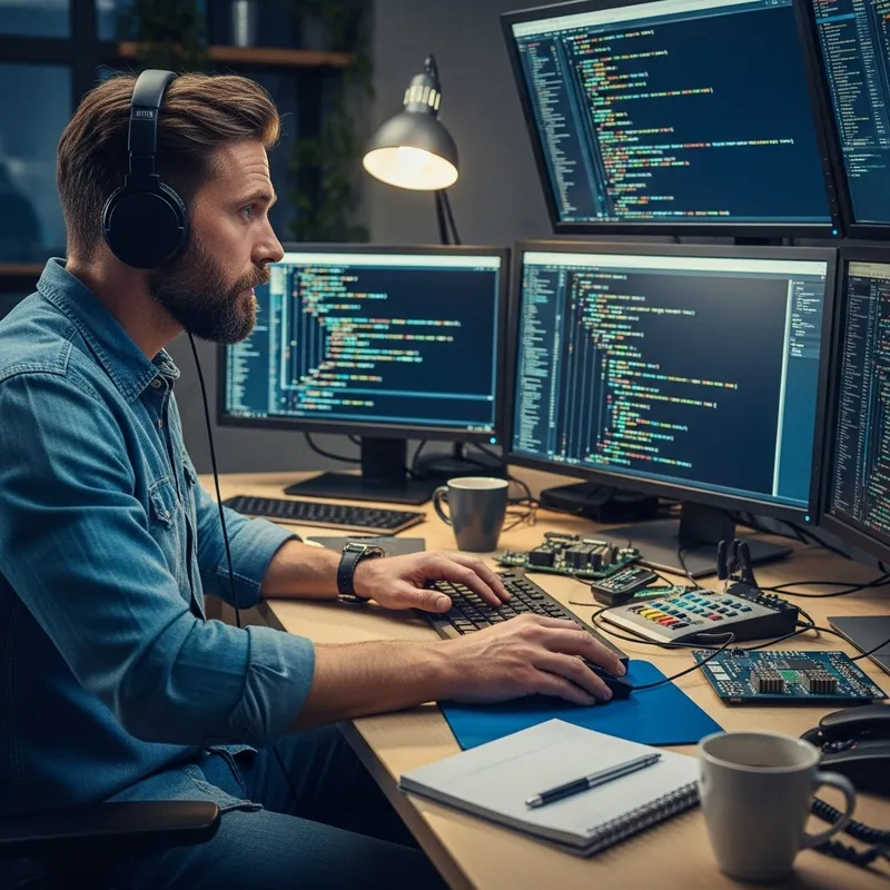 Stressed Software Engineer at Work | Calmness Amid Chaos Stressed Software Engineer at Work | Calmness Amid Chaos