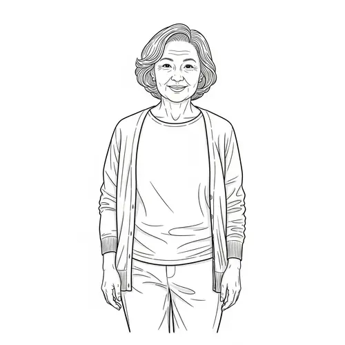 Charming Black and White Drawing of a 60-Year-Old Woman