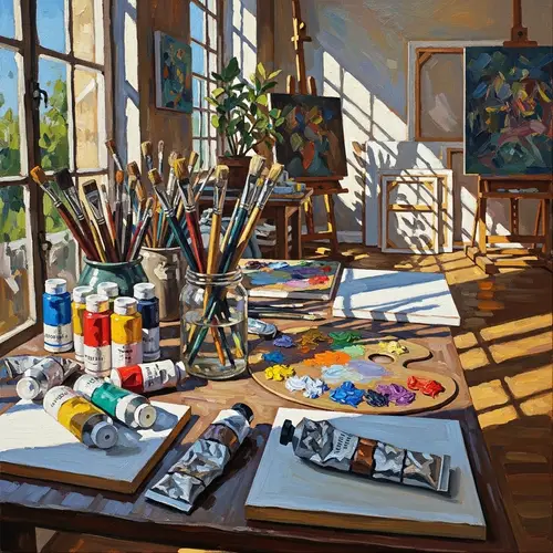 Vibrant Impressionist Style Painting of Art Studio Background