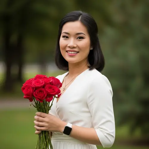 Charming Young Asian Woman in Resplendent Bright Clothing