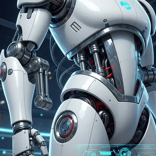 Futuristic Porcelain Robot with Metallic Surfaces