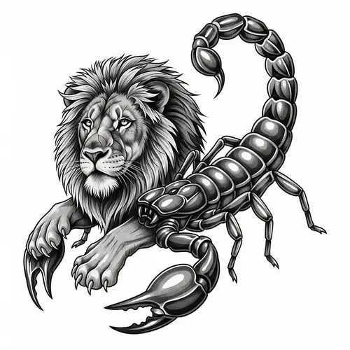 Majestic Lion and Fierce Scorpion Tattoo Design