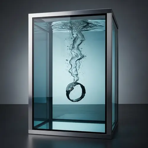 Metal and Glass Box with Water and Wristwatch