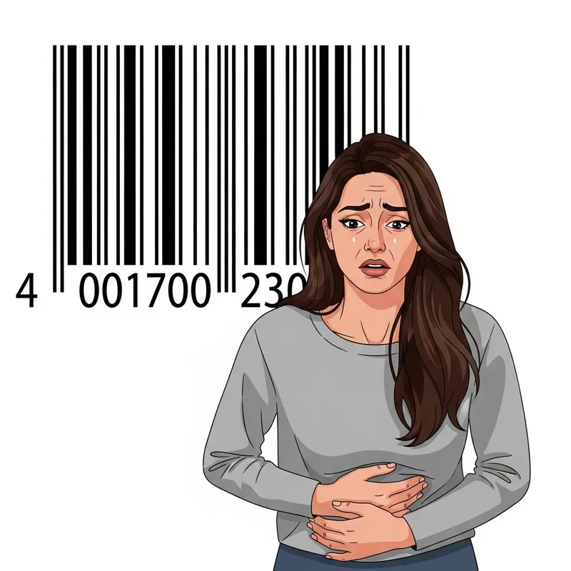 Woman Feeling Sick Near Barcode - Realistic Art