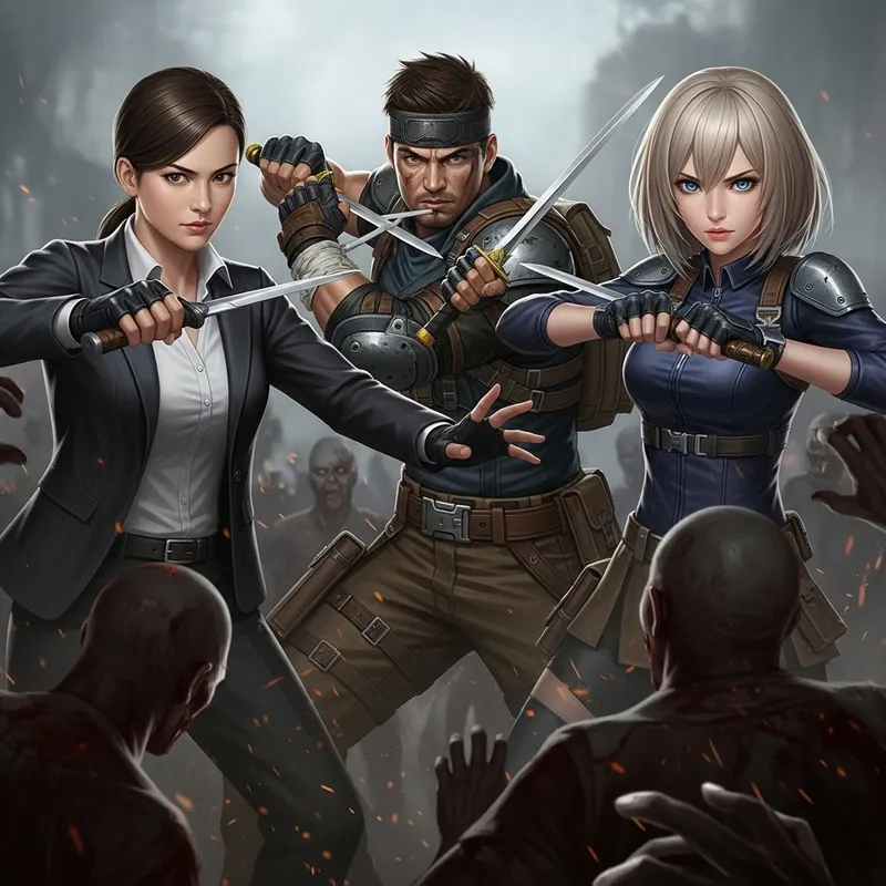 Ada Wong, Leon Kennedy Fighting Zombies - Realistic Style Battle Ada Wong, Leon Kennedy Fighting Zombies - Realistic Style Battle