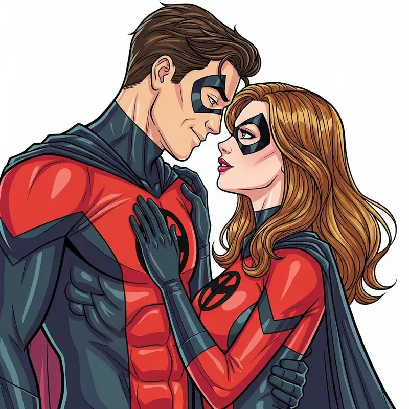 Deadpool in Love with Female Deadpool in Pop Art Style