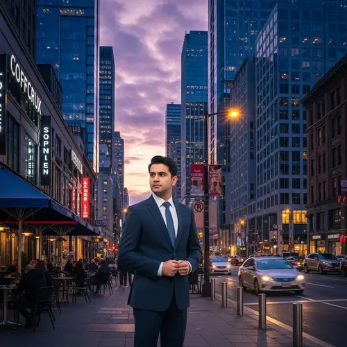 Diverse Urban Life: South Asian Man Amidst Cityscape