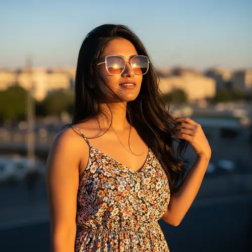 Charming South Asian Woman Enjoying Summer Sunlight