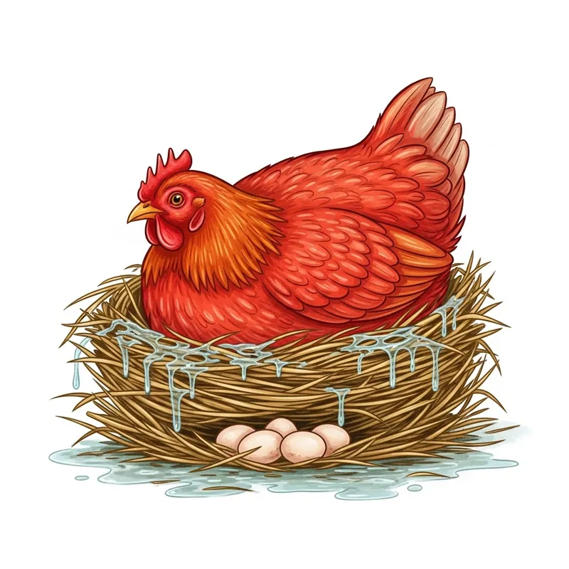 Red Hen with Eggs in Wet Nest Clipart