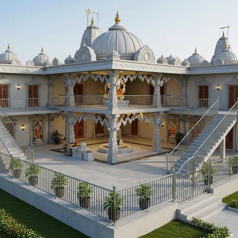 Architectural Beauty: Shiv Temple with Pillars, Statues, and Marble Flooring